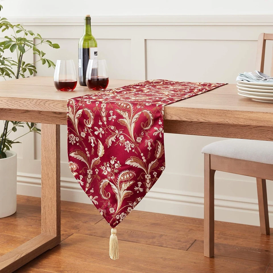 Luxury Damask 13 X 70 Burgundy Table Runner - Image 2 of 2