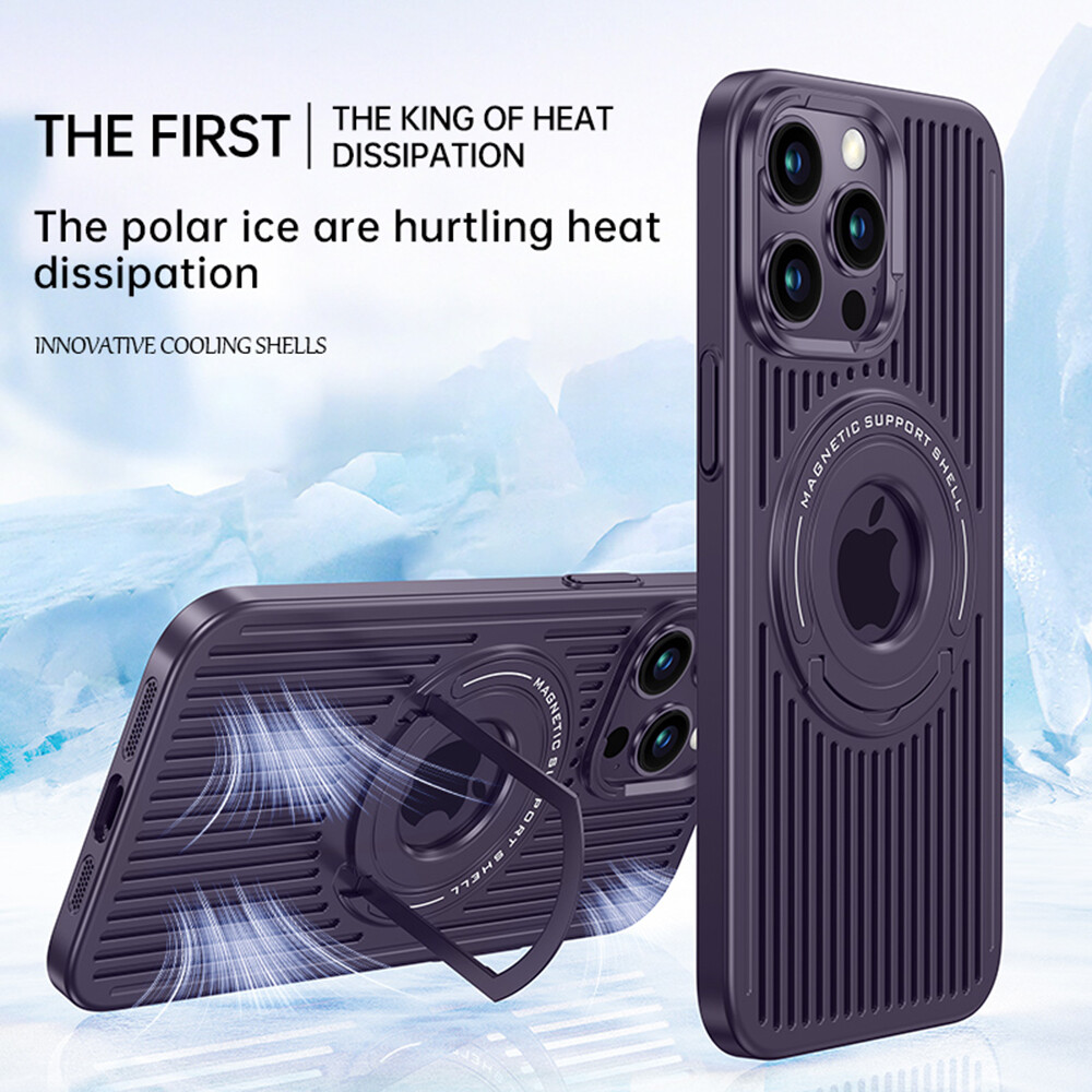 Hollow Heat Dissipation Magnetic Case Slide Ring Stand For iPhone 12 13 14 15 16