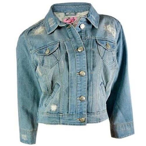Ladies Girls Denim Jacket 3/4 Sleeve Slim Fit Jeans Jacket Coat Distressed Short - Picture 2 of 12