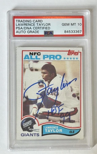 Lawrence Taylor Autograph Signed 1982 Topps W/  HOF 99 Rookie Card PSA 10 Auto