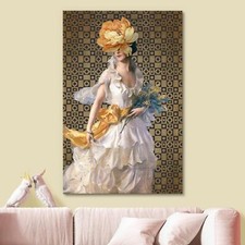 Framed Wall Art Canvas Print - Mid-century Woman in White Dress