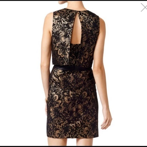 Vestido Cynthia Steffe Hoja Dorada Talla 4 Mini Largo Sin Mangas Funda Negro Dorado Foto 4 de 4