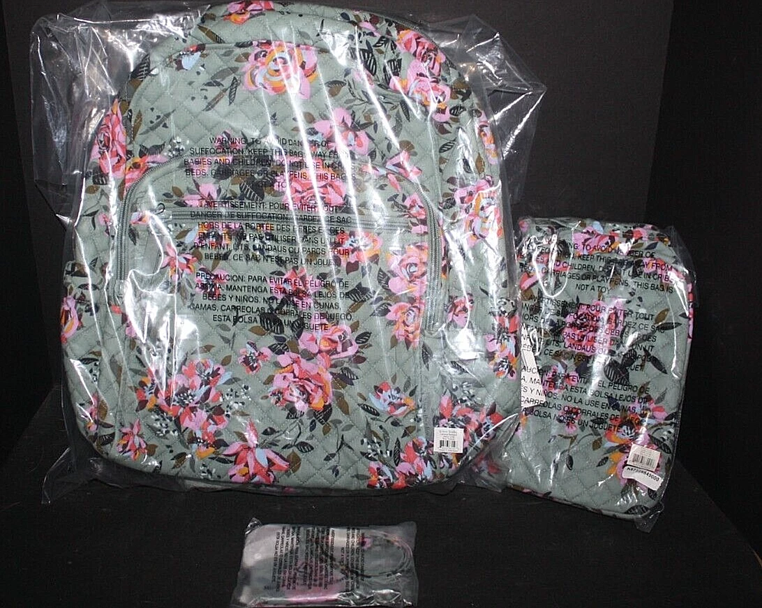 Vera Bradley ROSY OUTLOOK Campus Backpack LUNCH BUNCH zip id lanyard NWT EXACT
