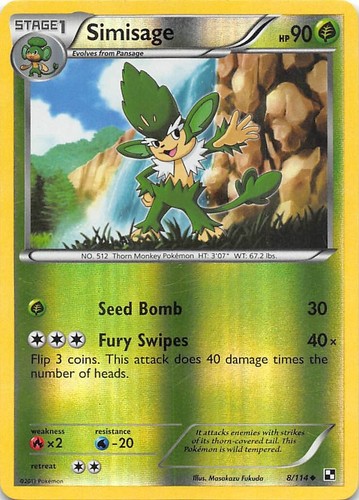 Simisage 8/114 - Reverse Holo Uncommon - Black & White - Pokemon Card - NM/LP