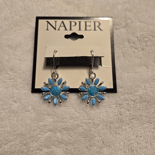Napier New Blue Flower Dangle Silver Tone Pierced Earrings - 第 1/3 張圖片