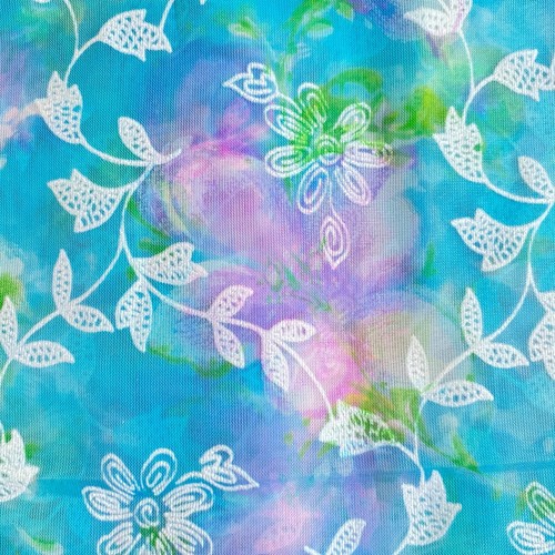 2 YD Vintage Sheer Flocked Floral Fabric Blue - Picture 2 of 7