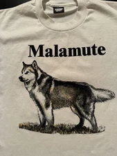 Vintage:  NOS Malamute Dog Large White Single Stitch  Screen Stars Best.  USA.