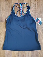 TYR Womens S 4/6 Black Carnivale Sierra Tank Swimsuit TOP Multicolor Straps NWT