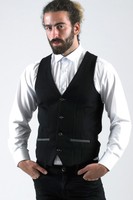 Mens Marc Darcy Designer Black Denim Look Tailored Slim Fit Waistcoat Vest Mens Marc Darcy Designer Black Denim Look Tailored Slim Fit Waistcoat Vest