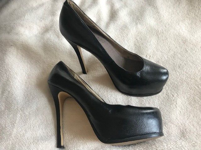 AUTENTICHE Yves Saint Laurent Tribtoo scarpe décolleté plateau in pelle tacco nero US 10