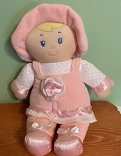 Kids Preferred 12" Soft Baby Doll Pink Dress Hat & Polka Dot Sleeves Lovey Toy