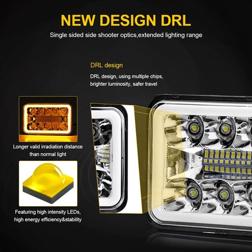 4x 4x6" LED Headlights Hi-Lo DRL Angel Eyes For Cadillac Fleetwood DeVille 75-86 - Picture 5 of 9