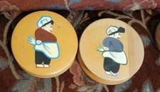 2 Vintage Round Wood Retro Chef Server Hambur...