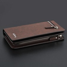 Men's Bifold Leather Zip Long Wallet ID Credit Card Holder Purse Clutch Handbag