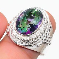 Mystic Topaz Gemstone Handmade 925 Sterling Silver All Size Ring For Gift