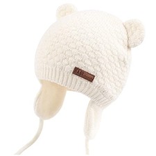 Kids Baby Hat Soft Warm Cable Knit Beanie Toddler Girl 12-18 Months Bear White