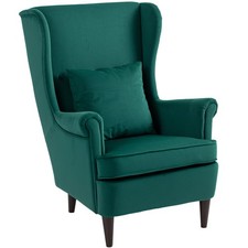 HOMCOM Modern Accent Chair, Upholstered Wingback Armchair with Wood Legs