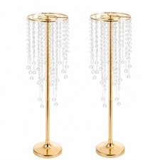 2 Pack Gold Metal Wedding Flower Stands, 55cm Tall Crystal Table Centerpiece