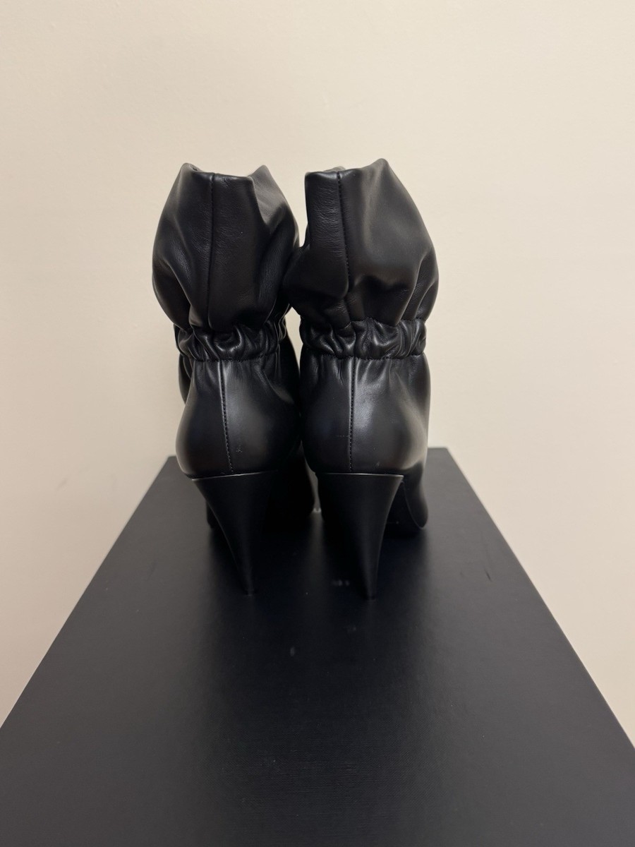Saint Laurent Black Etienne Leather Ruched Pointed Toe Ankle Bootie Pull-On EU40 View 2