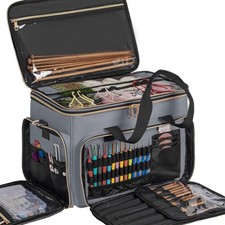 Large Knitting Bag Yarn Storage Organizer Portable Crochet Tote Bag Gray