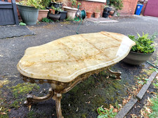 Vintage Oval ish genuine large Onyx Coffee Table Gold Ornate Regency Style-used