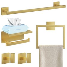5-Pieces Brushed Gold Bathroom Hardware Accessories Set Stainless Steel Bathr...