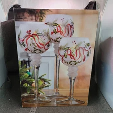 Home Essentials Hurricane Candle Set Hand Painted Glass NIB Christmas Decor