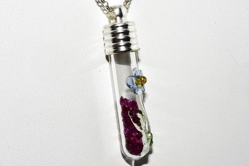 $1,200 .925 Sterling Silver 4.50CT Natural Ruby In Glass Vial Flower Necklace - Picture 3 of 7