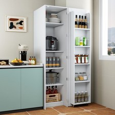 White Kitchen Pantry Cabinet with Doors  Shelves, Freestanding Storage