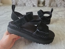 UGG GOLDENSTAR SUEDE PLATFORM BLACK SANDALS LADIES SIZE UK5 FIT UK4 GENUINE GC
