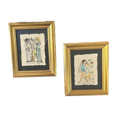 Papyrus Kunst Original  Siracusa,Italien . handgemalt. Rahmen, Gold ,Set 2er
