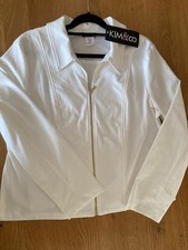 Kim & Co Deluxe Denim Knit Zip Front Collar Jacket Ecru XL QVC