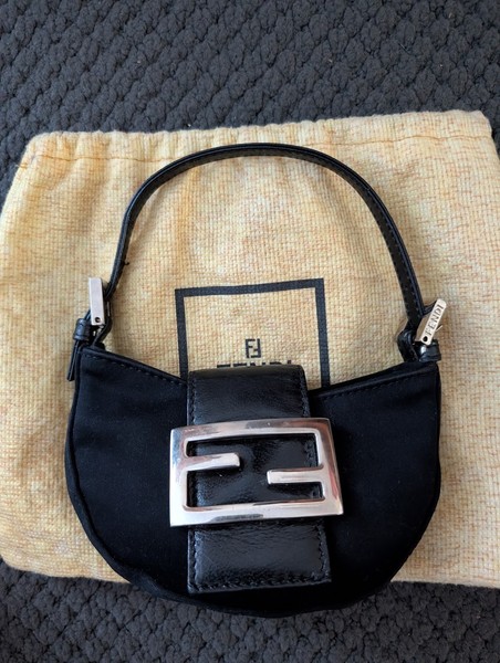 Vintage Fendi Black Nylon Mini Baguette / FF Buckle + Dust Bag