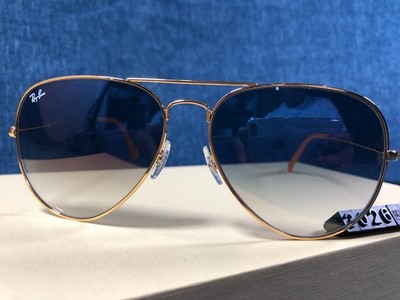 RAY-BAN RB3026 Aviator Sunglasses Gold Frame/Large 62mm Gradient Blue Lens