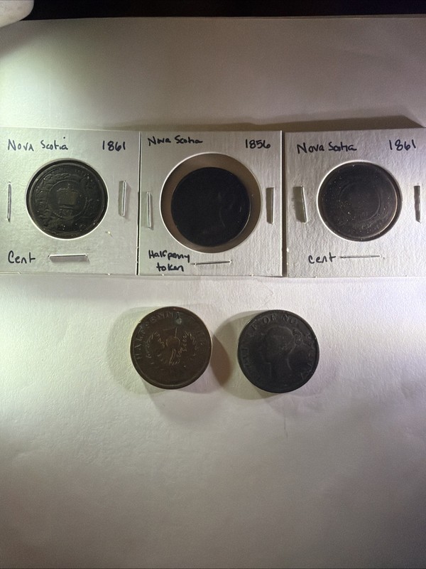 Nova Scotia Coin Lot - 5 Rare Pre Confederation Canadian Copper Coins 1840-1861