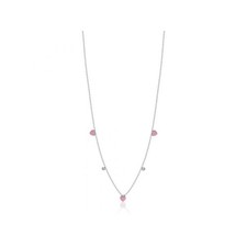 Collana Bimba Luca Barra JC146 In Acciaio Con Cuori Rosa E Cristalli