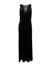 Nightway Women's Plunging Illusion Velvet Gown (8, Black)