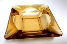 Vintage Large Amber Glass Ashtray Cigarette/Cigar 6" Square x 2" Tall