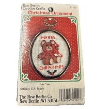 Vtg Christmas Ornament Cross Stitch Kit Teddy Bear NIP Berlin Creative Craft