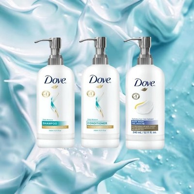 Dove Daily Moisture Shampoo, Conditioner, & Hydrating Body Wash Pack 8.11oz Each