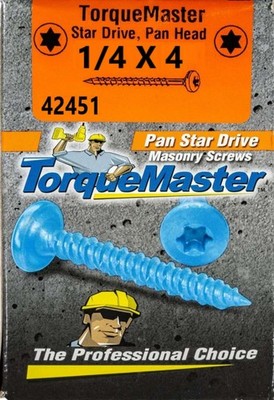 TorqueMaster Star Drive Pan Head Masonry Screws - 1/4'' x 4'', 100 Pieces Concrete