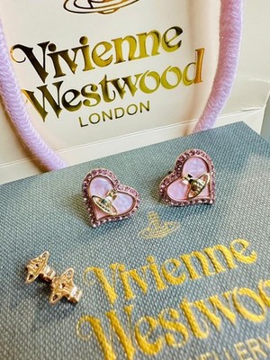 Vivienne Westwood Ohrringe - Rosa Perlmuttherz & Goldkugel - Neu