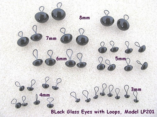 18 PAAR schwarze Glasaugen mit Drahtschlaufen verschiedene Größen 3 mm bis 8 mm Aufnähen LP-201 - Bild 4 von 4