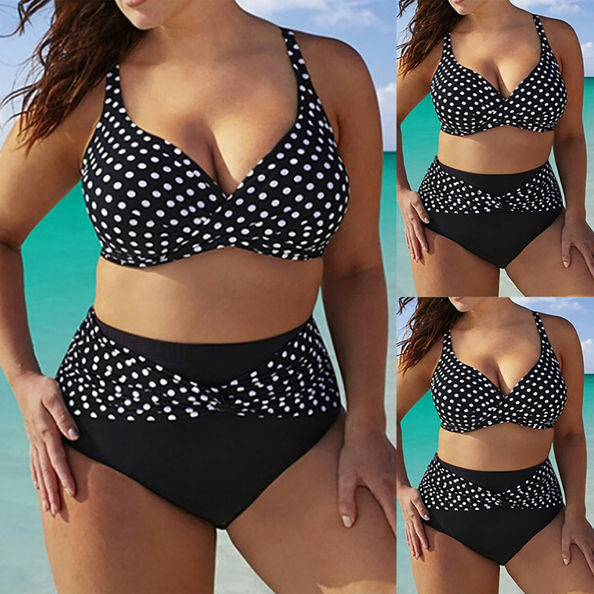 Womens High Bikini Swimsuit Swimwear Tummy Control UK Plus Size | eBay