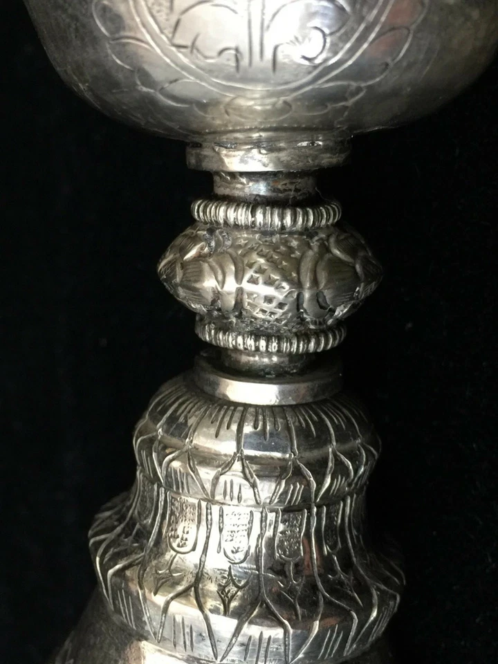 Antigua taza de lámpara de mantequilla de yak de placa de plata de Buda tibetano chino, 3 5/8" T Foto 4 de 4