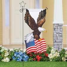 Unique Patriotic USA Flag Bald Eagle Garden Flag w/ Metal Garden Stake Holder