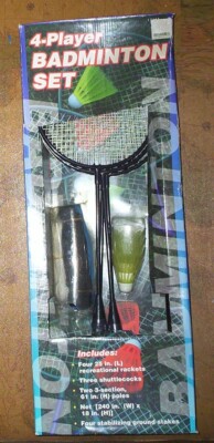 VINTAGE   -  4 Player Outdoor Portable Complete Badminton Set w/Net, 4 Rackets 