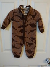 Carter's Infant Baby Boy Brown Dinosaur Footless Zip Up Pajamas 6 Months