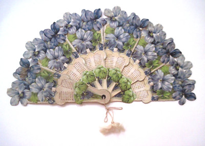 Lovely 1904 Die Cut Fan Calendar w/ Beautiful Blue Flowers * | eBay