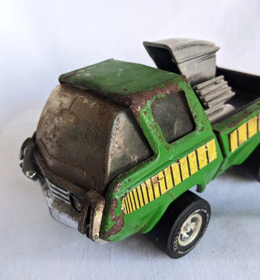 VINTAGE 1970s TONKA PRESSED STEEL GREEN YELLOW HOT ROD MID ENGINE PICKUP TRUCK - Image 4 of 4